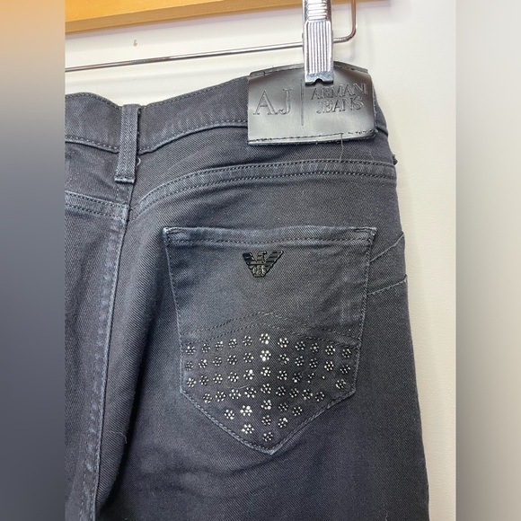 Emporio Armani Push Up J239 Black Slim Straight Jeans Sz 27 Y2K Embellished - Picture 6 of 12